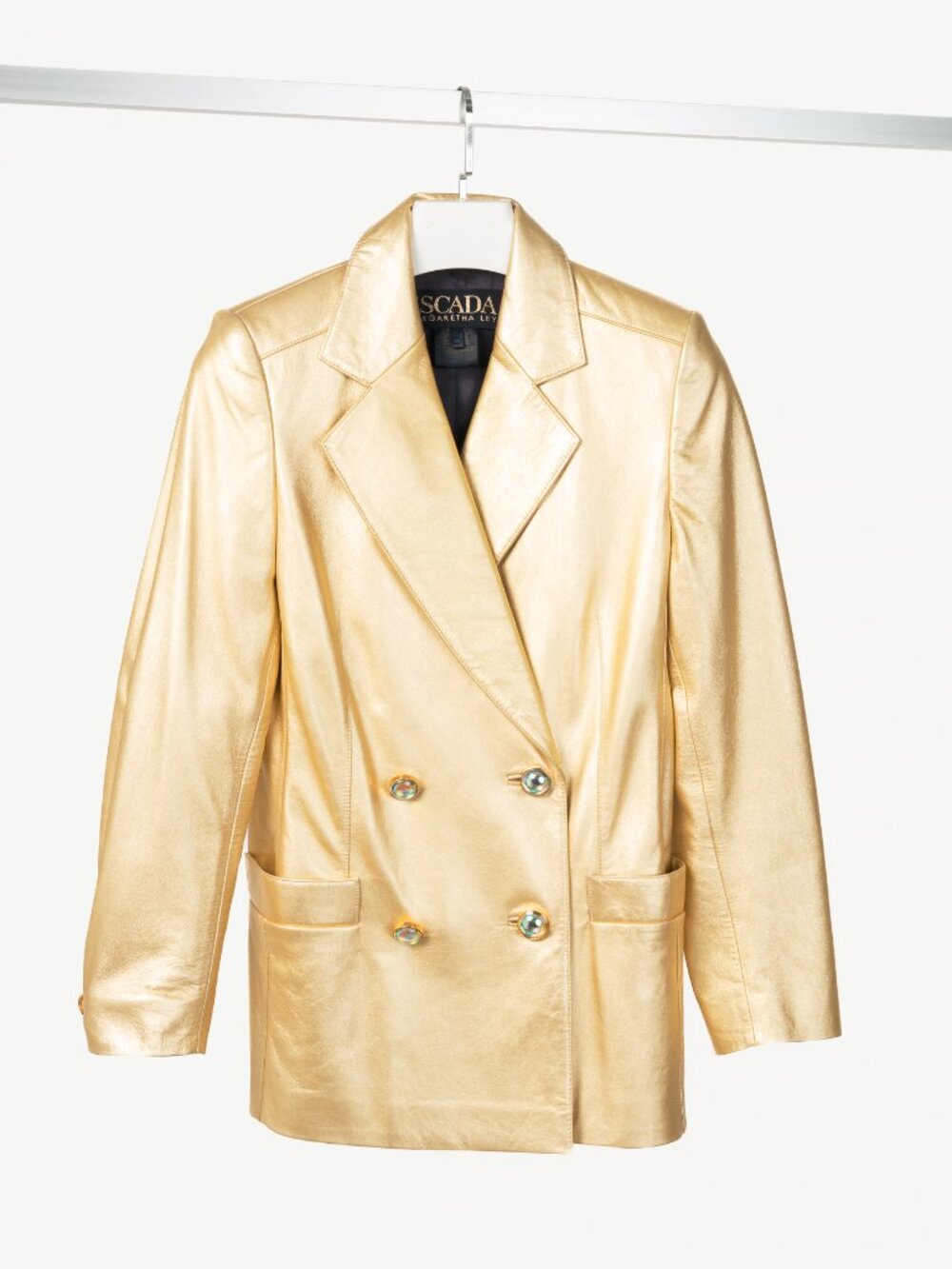 Escada Margaretha Ley Vintage Metallic Gold Leather Double-Breasted Blazer